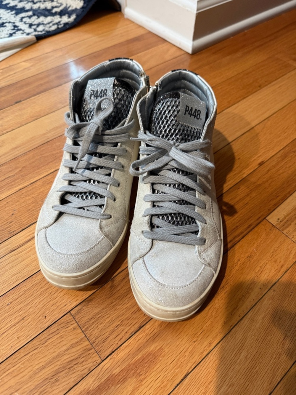 P448 Light Gray and White High-Top Sneakers